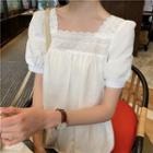 Lace Square-neck Short-sleeve Blouse White - One Size