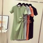 Short-sleeve Drawcord Plain Dress
