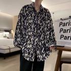 Long Sleeve Leopard Print Oversized Shirt