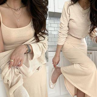 Crop Knit Top & Flare Maxi Slipdress Set