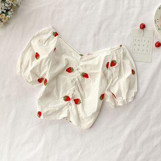 Fruit Embroidered V-neck Shirt