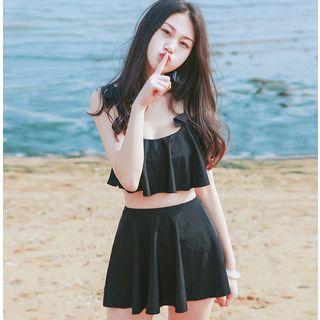 Set: Ribbon Accent Bikini Top + Swimshorts + Skirt