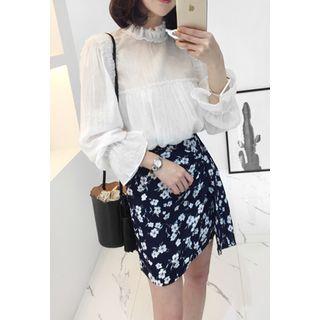 Mock-neck Frill-trim Cotton Top