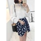 Mock-neck Frill-trim Cotton Top