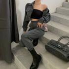 Set: Slim-fit Cropped Jacket + High-waist Pants