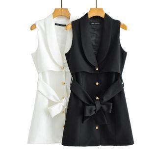 Sleeveless Button-up Sashed Mini Overall Dress