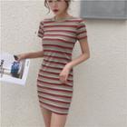 Striped Short-sleeve Sheath T-shirt Dress