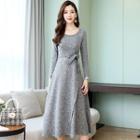 Long-sleeve Melange Midi A-line Dress
