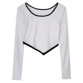 Long-sleeve Asymmetrical Hem Top White - One Size