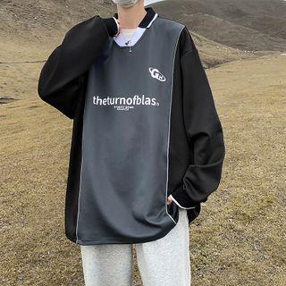 Lettering Color Block Long-sleeve Top