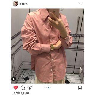 Pointy-collar Boxy-fit Cotton Shirt