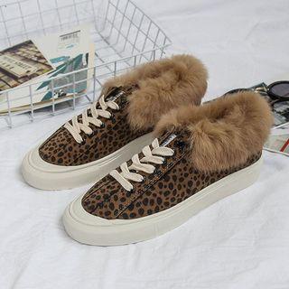 Leopard Print Furry Lace-up Sneakers
