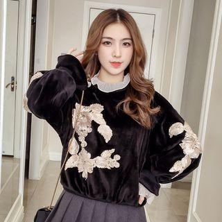 Mock Two-piece Velvet Floral Sweatshirt