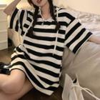 3/4-sleeve Striped Hoodie Dress