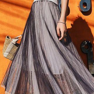 High-waist Mesh Pleated Skirt