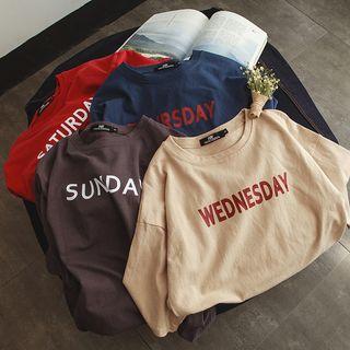 Elbow-sleeve Loose Fit Lettering T-shirt