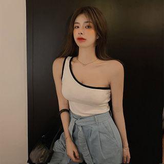 Contrast Trim One-shoulder Tank Top
