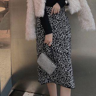 Leopard Print Knit Midi Pencil Skirt
