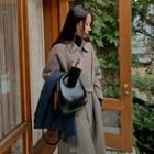 Hidden-button Herringbone Wool Blend Coat With Sash One Size