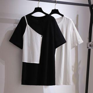 Short Sleeve Color Block Asymmetrical Mini T-shirt Dress