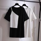 Short Sleeve Color Block Asymmetrical Mini T-shirt Dress