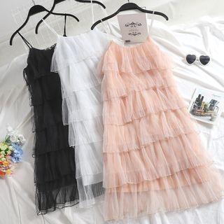 Spaghetti Strap Midi Layered Mesh Dress