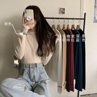 Semi High-neck Ripped Knit Top