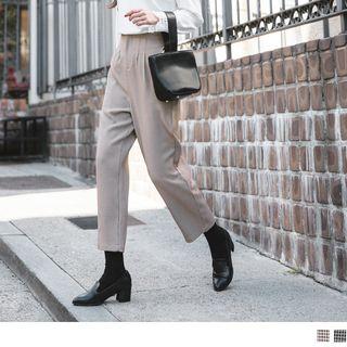 Pleated High Waist Houndstooth Cropped Pants