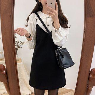 Spaghetti-strap Dress / Frilled Peter Pan Collar Blouse