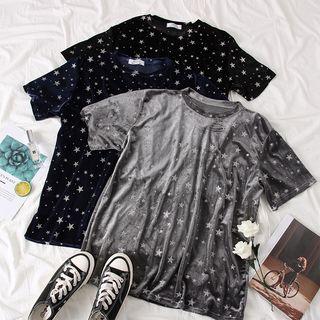 Star-print Velvet Top