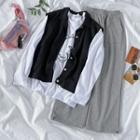 Button Vest / Printed Long-sleeve T-shirt / Wide Leg Sweatpants