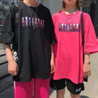 Couple Matching Elbow-sleeve Printed Cartoon T-shirt