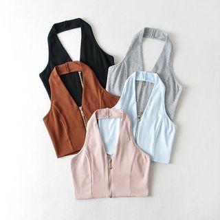 Halter Zip-up Crop Tank Top