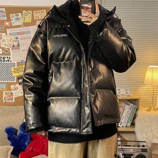 Lettering Button Padded Jacket