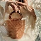 Beaded Woven Bucket Handbag Amber - One Size