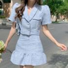 Short-sleeve Button-up Cropped Blouse / Mini Skirt