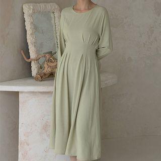 Pleated Smocked-waist Midi Dress