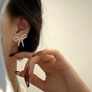 Bow Faux Pearl Earring 1 Pair - A401 - Gold - One Size