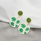 Leaf Disc Alloy Dangle Earring E1677-2 - 1 Pr - Green - One Size