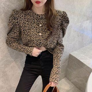 Long-sleeve Leopard Print Blouse Leopard Print - Khaki - One Size