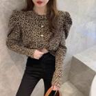 Long-sleeve Leopard Print Blouse Leopard Print - Khaki - One Size