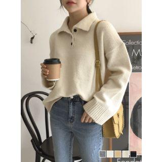 Collared Button-neck Loose-fit Sweater
