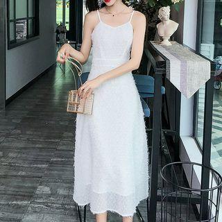Spaghetti Strap Fringed Midi A-line Dress