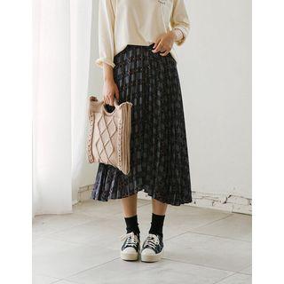 Accordion-pleat Long Plaid Skirt
