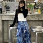 Asymmetrical Camisole Top / Tie-dyed A-line Skirt / Long-sleeve Cropped T-shirt / Set