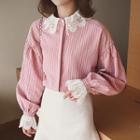 Lace Collar Striped Long-sleeve Shirt