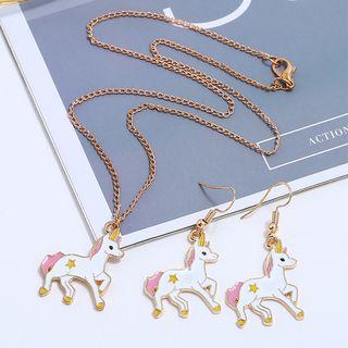 Set: Unicorn Necklace + Drop Earring As Shown In Figure - One Size