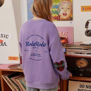 Letter-embroidered Heart-patched Sweatshirt Lavender - One Size