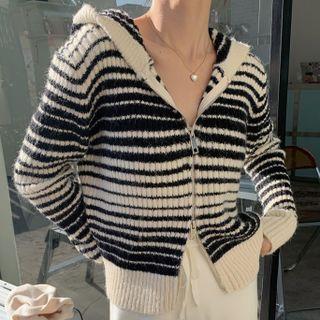 Hood Striped Zip Jacket Stripe - Black & White - One Size