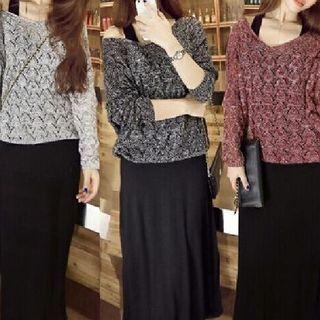 Set: Long-sleeve Pointelle Knit Top + Midi Tank Dress